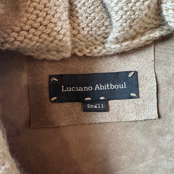 Luciano Abitboul Long Sweater Jacket Boho Leather Wool - Picture 2 of 12